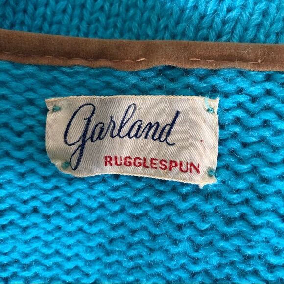 Vintage 70s 80s Cardigan Pink Daisies Teal Blue - Medium - Picture 7 of 8